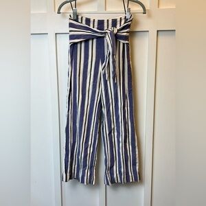 Express Women’s High Rise Blue White Striped Wide Cropped Culottes Pants Size 0